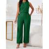 image:imageFloerns Womens 2 Piece Outfit Crew Neck Sleeveless Blouse and Dressy Pants SetDark Green