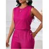 image:imageFloerns Womens 2 Piece Outfit Crew Neck Sleeveless Blouse and Dressy Pants SetHot Pink