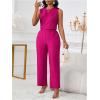 image:imageFloerns Womens 2 Piece Outfit Crew Neck Sleeveless Blouse and Dressy Pants SetHot Pink