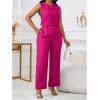 image:imageFloerns Womens 2 Piece Outfit Crew Neck Sleeveless Blouse and Dressy Pants SetHot Pink