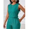 image:imageFloerns Womens 2 Piece Outfit Crew Neck Sleeveless Blouse and Dressy Pants SetTurquoise