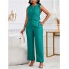 image:imageFloerns Womens 2 Piece Outfit Crew Neck Sleeveless Blouse and Dressy Pants SetTurquoise