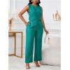 image:imageFloerns Womens 2 Piece Outfit Crew Neck Sleeveless Blouse and Dressy Pants SetTurquoise