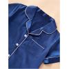 image:imageFloerns Womens 2 Piece Pajama Set Satin Short Sleeve Button Down Shirts and Shorts SetDark Blue