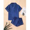 image:imageFloerns Womens 2 Piece Pajama Set Satin Short Sleeve Button Down Shirts and Shorts SetDark Blue