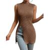 image:imageFloerns Womens Casual Sleeveless Mock Neck Split Hem Tank TopBrown