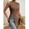 image:imageFloerns Womens Casual Sleeveless Mock Neck Split Hem Tank TopBrown
