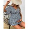 image:imageFloerns Womens Maternity Casual Summer Spring Vacation Ruffle Flowy V Neck Short Sleeve Button Front Peplum Blouse TopBlue B