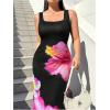 image:imageFloerns Womens Plus Size Floral Maxi Tank Dress Square Neck Casual Bodycon DressesBlack and Pink