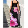 image:imageFloerns Womens Plus Size Floral Maxi Tank Dress Square Neck Casual Bodycon DressesBlack and Pink