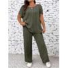image:imageFloerns Womens Plus Size Short Sleeve Tee Shirt Wide Leg Pants 2 Piece TracksuitArmy Green