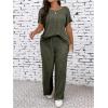 image:imageFloerns Womens Plus Size Short Sleeve Tee Shirt Wide Leg Pants 2 Piece TracksuitArmy Green