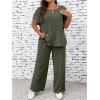 image:imageFloerns Womens Plus Size Short Sleeve Tee Shirt Wide Leg Pants 2 Piece TracksuitArmy Green