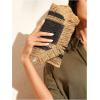image:imageFloerns Womens Woven Straw Envelope Fringe Trim Rattan Beach Clutch HandbagBlack