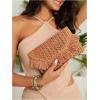 image:imageFloerns Womens Woven Straw Envelope Fringe Trim Rattan Beach Clutch HandbagBrown