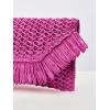 image:imageFloerns Womens Woven Straw Envelope Fringe Trim Rattan Beach Clutch HandbagHot Pink
