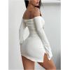 image:imageFloerns Womens Y2K Off the Shoulder Long Sleeve Ruched Bodycon Short Dress Night Out OutfitsWhite
