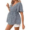 image:imageFloerns Womens Maternity Casual Summer Spring Vacation Ruffle Flowy V Neck Short Sleeve Button Front Peplum Blouse TopBlue B