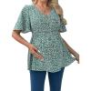 image:imageFloerns Womens Maternity Casual Summer Spring Vacation Ruffle Flowy V Neck Short Sleeve Button Front Peplum Blouse TopGreen a