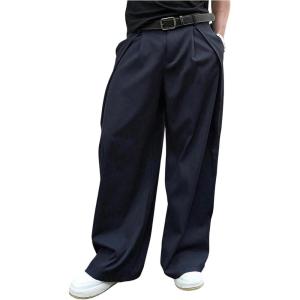 image:imageFloerns Mens Baggy Wide Leg Pants Business Loose Pleated Casual Trousers with PocketDark Blue