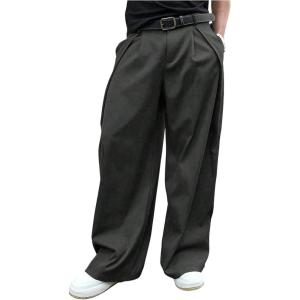 image:imageFloerns Mens Baggy Wide Leg Pants Business Loose Pleated Casual Trousers with PocketDark Grey