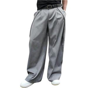 image:imageFloerns Mens Baggy Wide Leg Pants Business Loose Pleated Casual Trousers with PocketLight Grey