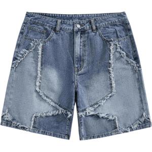 image:imageFloerns Mens Frayed Hem Star Pattern Wide Leg Denim Shorts with PocketBlue