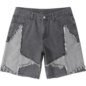 image:imageFloerns Mens Frayed Hem Star Pattern Wide Leg Denim Shorts with PocketDark Grey