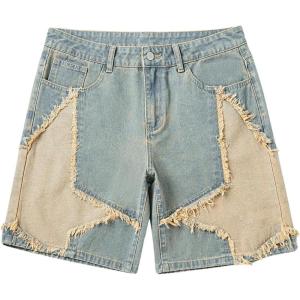 image:imageFloerns Mens Frayed Hem Star Pattern Wide Leg Denim Shorts with PocketGinger