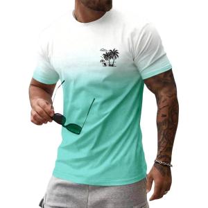 image:imageFloerns Mens Hawaiian Summer Beach Vacation Causal T Shirts Ombre Tropical Print Crewneck Short Sleeve Tee Shirts TopsLight Mint Green