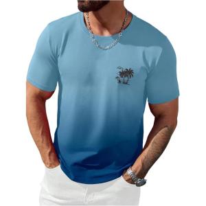 image:imageFloerns Mens Hawaiian Summer Beach Vacation Causal T Shirts Ombre Tropical Print Crewneck Short Sleeve Tee Shirts TopsMint Blue