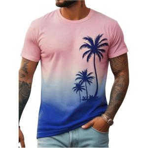 image:imageFloerns Mens Hawaiian Summer Beach Vacation Causal T Shirts Ombre Tropical Print Crewneck Short Sleeve Tee Shirts TopsPink