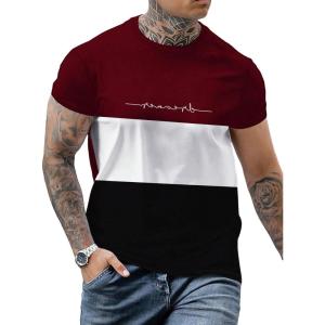 image:imageFloerns Mens Letter Print Short Sleeve Colorblock Crewneck Casual Tee ShirtBlack Multi