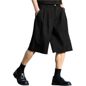 image:imageFloerns Mens Pleated Shorts Wide Leg Loose Fit Casual Bermuda Dress ShortsBlack