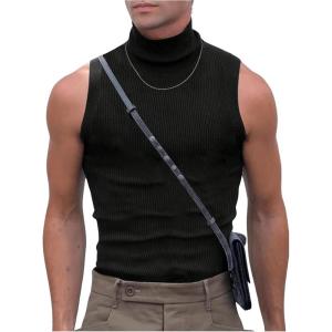 image:imageFloerns Mens Ribbed Knit Sleeveless T Shirt Mock Neck Solid Tank TopBlack