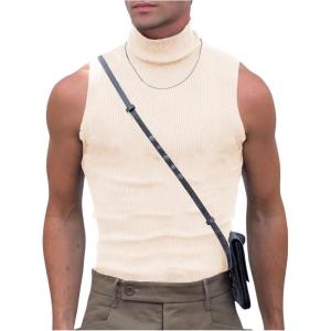 image:imageFloerns Mens Ribbed Knit Sleeveless T Shirt Mock Neck Solid Tank TopLight Khaki
