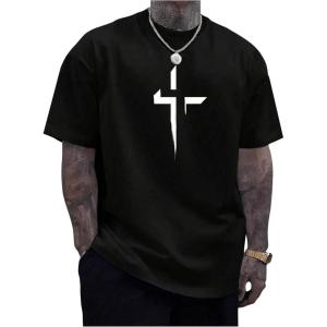 image:imageFloerns Mens Summer Christian Cross Graphic Print Short Sleeve Jesus T Shirts Crewneck Tee TopsBlack Cross