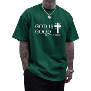 image:imageFloerns Mens Summer Christian Cross Graphic Print Short Sleeve Jesus T Shirts Crewneck Tee TopsDark Green