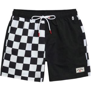 image:imageFloerns Mens Swim Trunks Checkered Print Drawstring Waist Summer Board Shorts with PocketsBlack