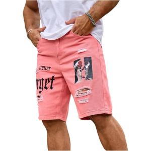image:imageFloerns Mens Y2k Graphic Print Bermuda Jorts Grunge Distressed Denim Jean ShortsPink