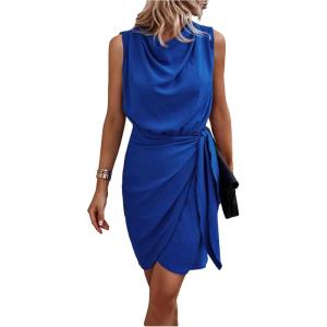 image:imageFloerns Womens Business Casual Elegant Wrap Tie Side Tank Dress Cowl Neck Sleeveless Work Short DressesDark Blue