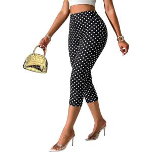 image:imageFloerns Womens Cheetah Leggings Yoga Tummy Control Workout Running Cropped LeggingsBlack Polka Dots