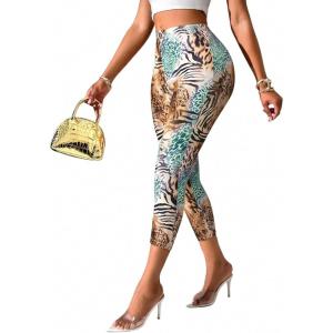 image:imageFloerns Womens Cheetah Leggings Yoga Tummy Control Workout Running Cropped LeggingsBrown and Blue