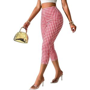 image:imageFloerns Womens Cheetah Leggings Yoga Tummy Control Workout Running Cropped LeggingsRed Gingham