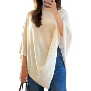 image:imageFloerns Womens Dolman Sleeve Poncho Top Crochet Knitted Loose Fit Lightweight Pullover Sweater Beige Medium