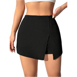 image:imageFloerns Womens Elegant Elastic High Waisted Skorts Split Asymmetrical Mini Skirt ShortsBlack