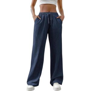 image:imageFloerns Womens Flowy Soft Comfy Fit Pants Elastic High Waist Drawstring Straight Leg Fall Fashion OutfitsDark Blue
