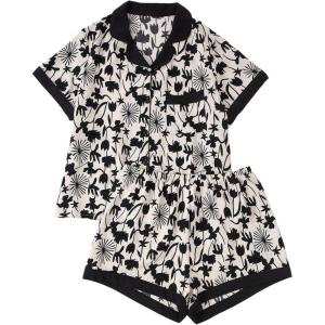image:imageFloerns Womens Plus Size 2 Piece Pajama Set Button Down Short Sleeve Top and Shorts Comfy PjsBeige Black