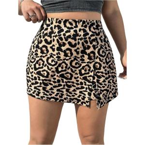 image:imageFloerns Womens Plus Size Asymmetrical Skorts High Waisted Skirts ShortsBrown Leopard