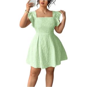 image:imageFloerns Womens Plus Size Ruffle Sleeve Smocked A Line Dress Jacquard Going Out DressesMint Green